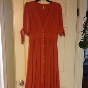 Elegant Orange Button-Down Dress